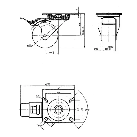 Kääntöpyörä jarrulla 80mm musta - Vaunu- ja kalusterenkaat - X008191 - 2