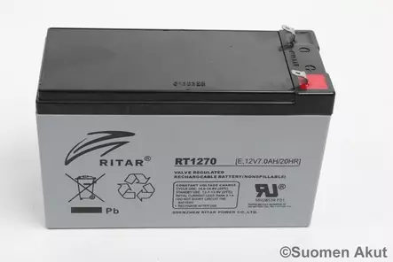 Ritar Agm-akku 12v 7Ah F1 RT1270-F1 - Ajoneuvojen akut - RT1250-F1 - 1