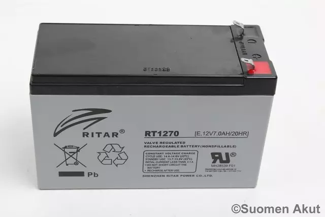 Ritar Agm-akku 12v 7Ah F1 RT1270-F1 - Ajoneuvojen akut - RT1250-F1 - 1
