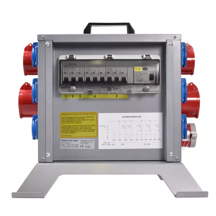 Työmaa-alakeskus 32A vikavirta 6 X 16A 230V, 30mA vikavirta 2 X 16A 400V, 1 X 32A 400V - Letku- ja sähkökelat - 8542 - 1