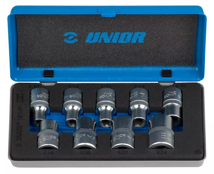 UNIOR 1/2" E-TORX HYLSYSRJ. 9-OS E10 - E24 - Hylsysarjat - 607314 - 1