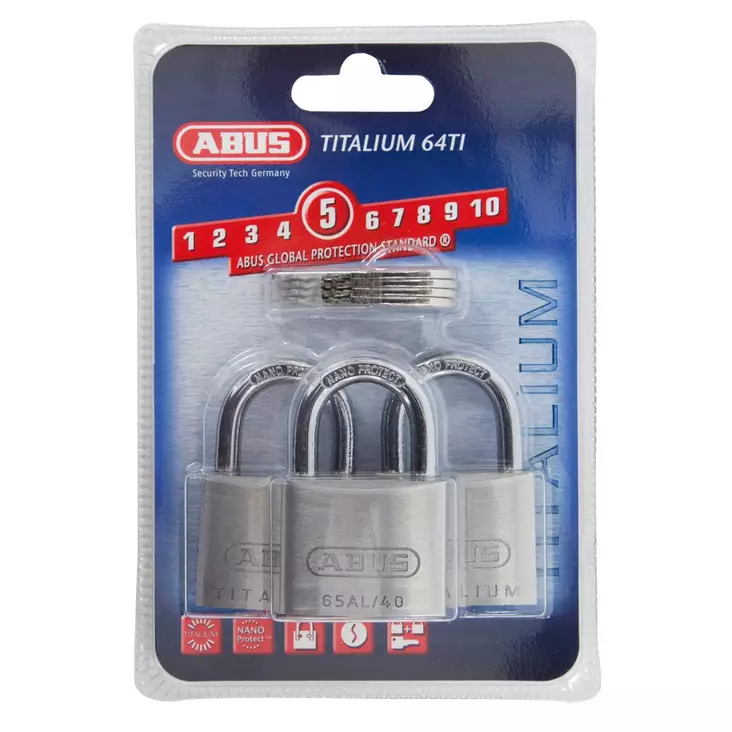 ABUS riippulukko 64TI/40, Titalium, triplapakkaus - Lukot - A56414 - 1