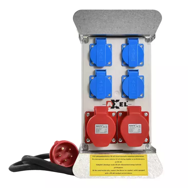 TYÖMAA-ALAKESKUS 2X400V+4X230V 16A, LIITOSJOHTO 1,5M, KEMPTEN - Letku- ja sähkökelat - 8534 - 1