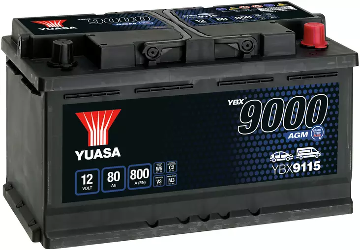 AKKU YUASA 80AH AGM -+ 317X175X190 - Ajoneuvojen akut - YBX9115 - 1