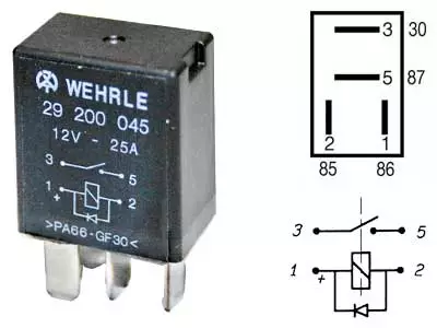 MIKRORELE WEHRLE 12V 25A 4-NAP, DIODILLA - Katkaisijat - 29200045 - 1