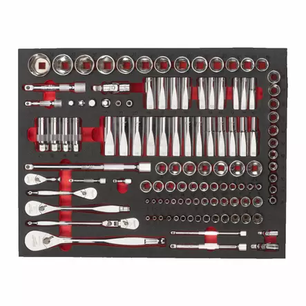 MILWAUKEE Hylsy + räikkä sarja työkaluvaunuun 1/4", 3/8" ja 1/2", 119 osaa - Moduulit työkaluvaunuihin - MW498518 - 1