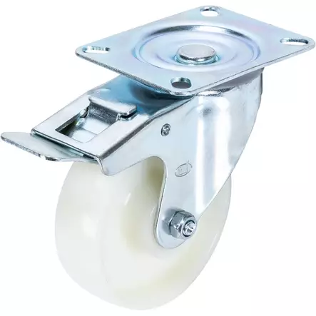 Kääntöpyörä 100mm jarrulla valkoinen - Vaunu- ja kalusterenkaat - XPJ100035A - 1