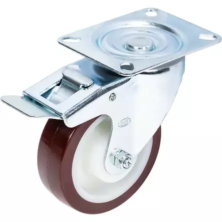 Kääntöpyörä 125mm jarrulla uretaani - Vaunu- ja kalusterenkaat - XPJU12535A - 1