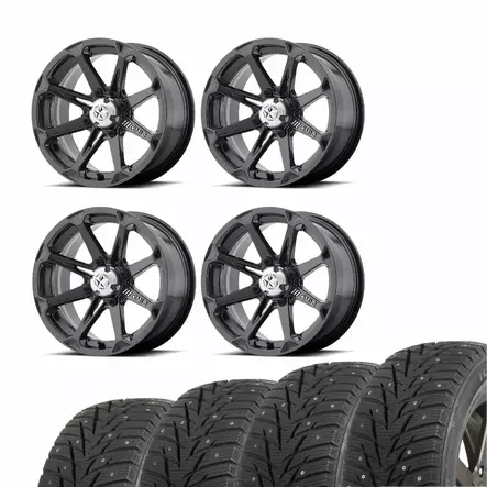 POLARIKSEN ALUMIINIVANNESARJA NASTARENKAILLA 15X7 4X156 +10 MSA DIESEL GLOSS BLACK - Mönkijän renkaat - 10036SRJNASTOILLA - 1