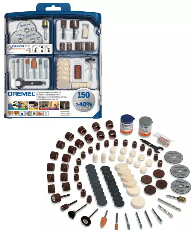 Dremel YleisTarvikesarja DREMEL 150-Osainen - Dremel pienoistyökalun tarvikkeet - 2615S724JA - 1