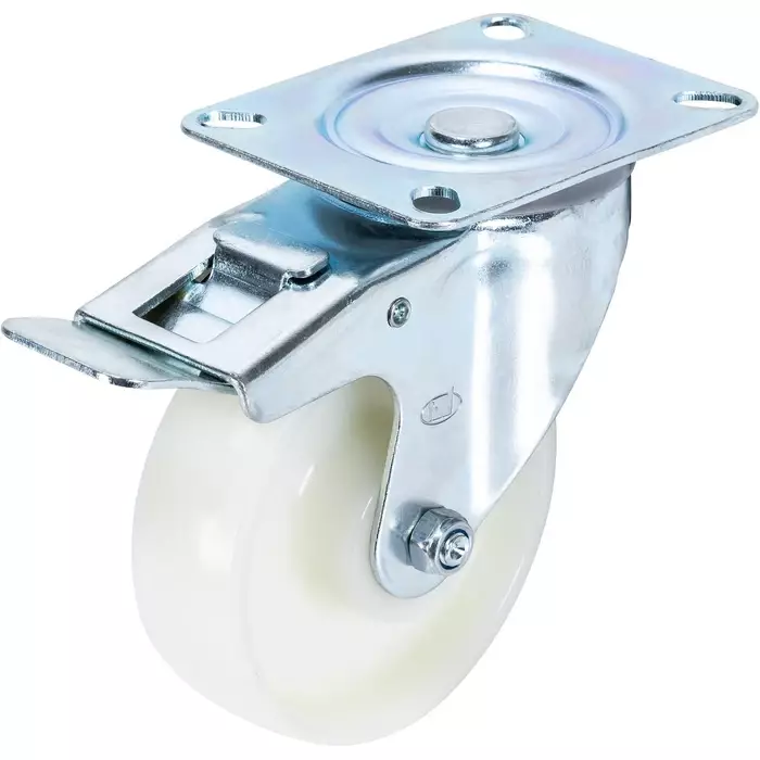 Kääntöpyörä 125mm jarrulla valkoinen - Vaunu- ja kalusterenkaat - XPJ12540A - 1