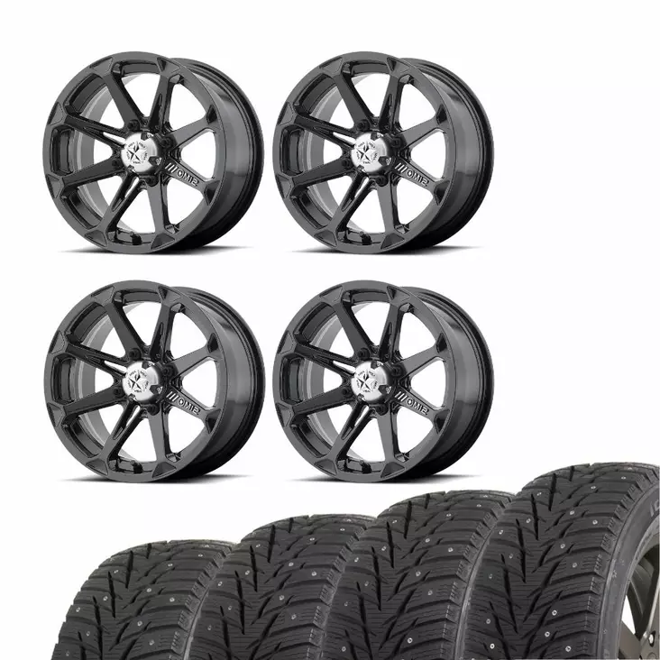 POLARIKSEN ALUMIINIVANNESARJA NASTARENKAILLA 15X7 4X156 +10 MSA DIESEL GLOSS BLACK - Mönkijän renkaat - 10036SRJNASTOILLA - 1