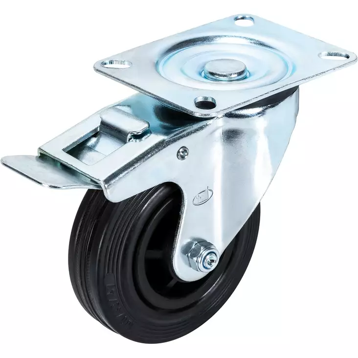 Kääntöpyörä Jarrulla 125mm Musta - Vaunu- ja kalusterenkaat - X008191B - 1