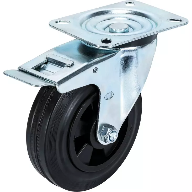 Kääntöpyörä Jarrulla 160mm Musta - Vaunu- ja kalusterenkaat - X008191C - 1