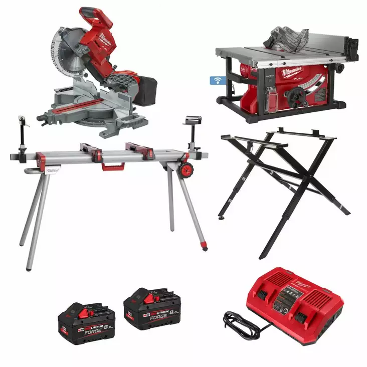 Milwaukee M18 Jiirisaha FMS254 + FTS210 Pöytäsaha paketti, sis. jalustat ja akut - Akkusirkkelit - MWSIRKKELIPAKETTI - 1