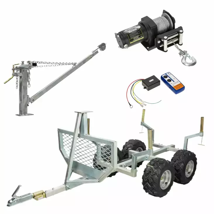 Mönkijän tukkikärry 1000kg, puomi+vinssi - Mönkijän peräkärryt - ATV20PAKETTI - 1