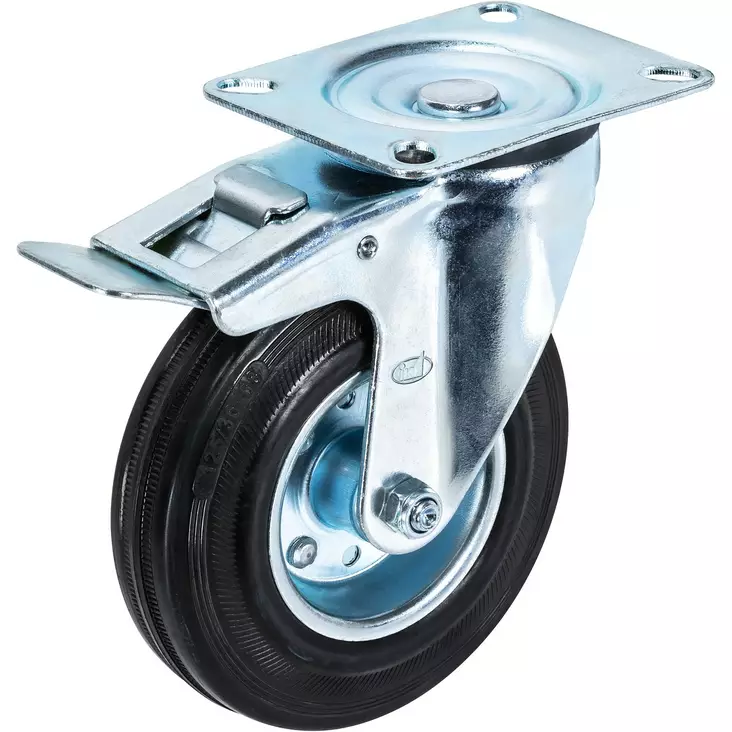 Kääntöpyörä Jarrulla 200mm Teräs/Kumi - Vaunu- ja kalusterenkaat - XPV0200KJ - 1