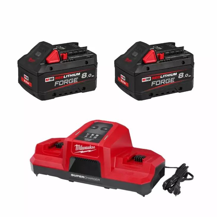 Milwaukee POWER Akkupaketti FORGENRG-802DBSC, 2x8 Ah + DBSC Superpikalaturi - Akku-laturipaketit - MWFORGE8X2PAK - 1